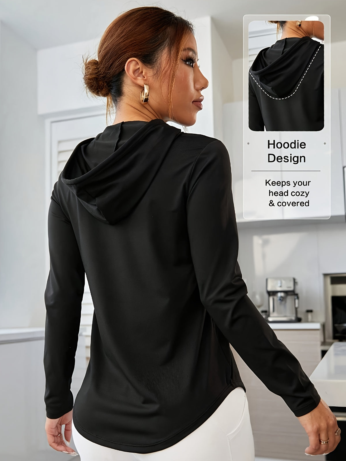 Letter Print Hooded Athletic Top - Black