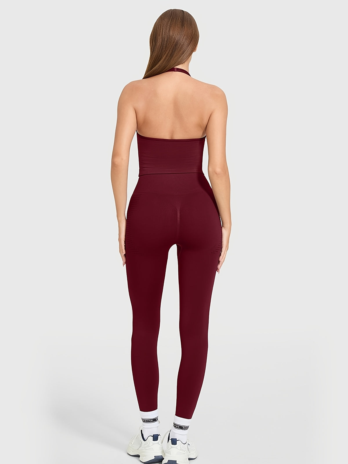 Sleeveless Cross Back Top & Leggings Set - Burgundy