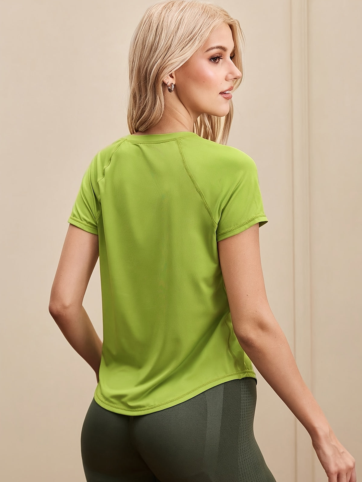 Mesh Spliced Quick-Dry Sports Tee - Yellow Green