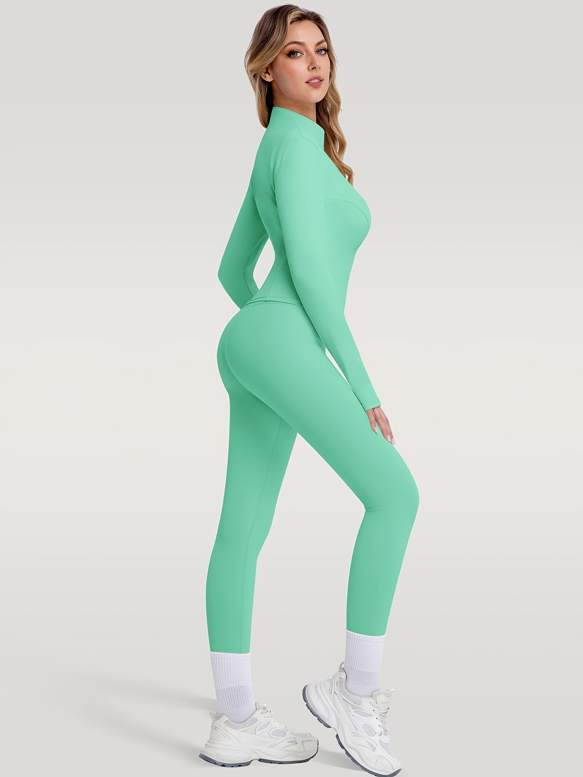 Figure Hugging Jacket & Pants Set - Mint Green
