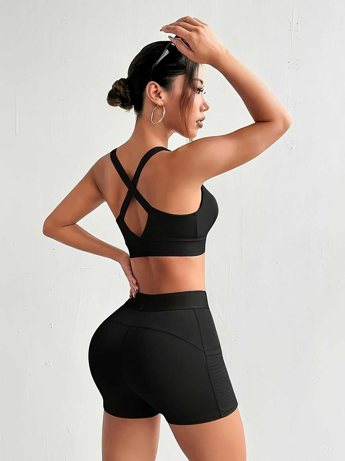 V Neck Bra & Letter Tee 3 Piece Set - Black And White