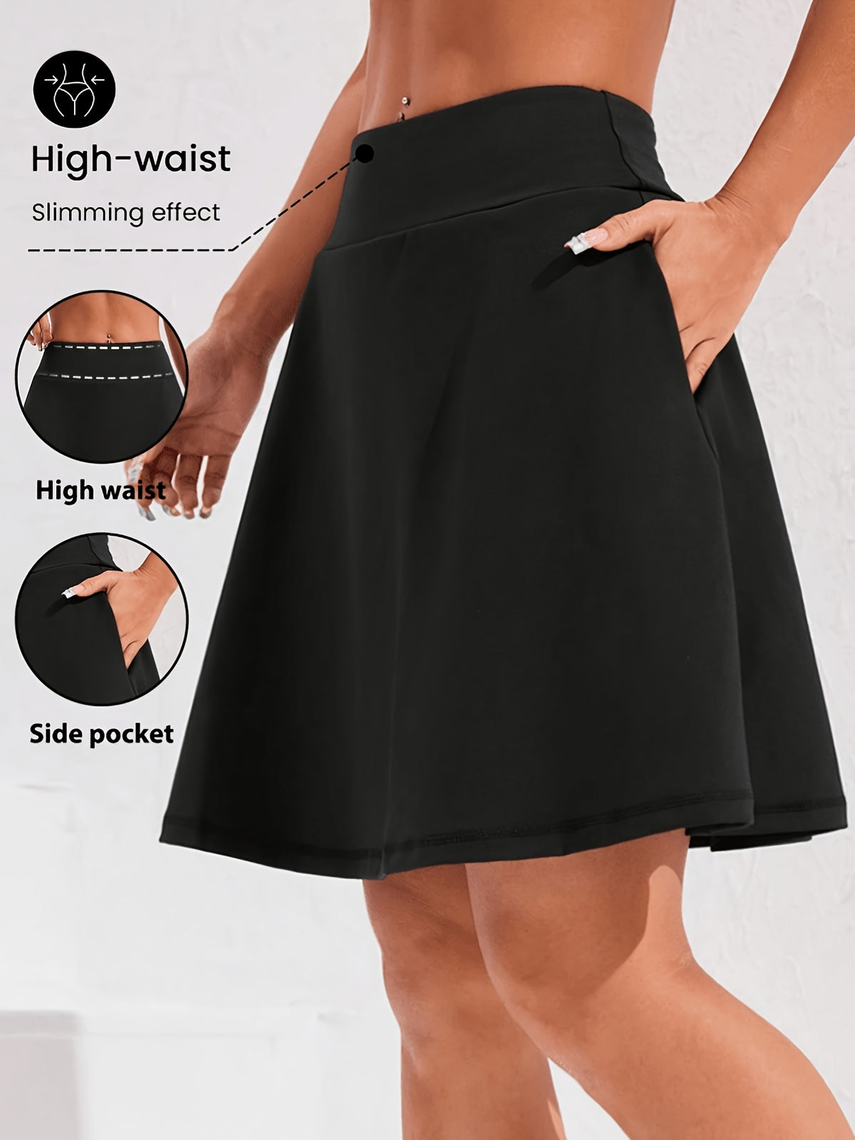 2 in 1 Skirted High Waist Leggings - Black
