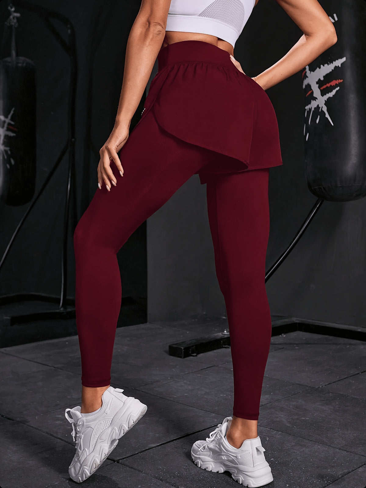 2-in-1 Glitter Polka Dot Sport Pants - Burgundy