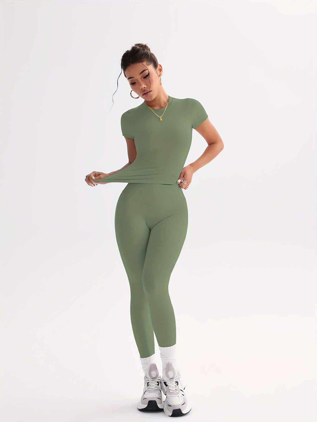 Cropped Tee & Leggings Set - Fern Green