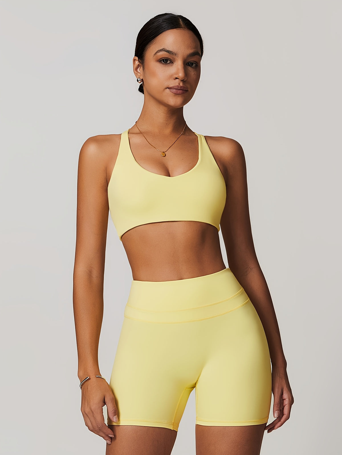 Sculpt Cross Back Two-Piece Set - Light Yellow