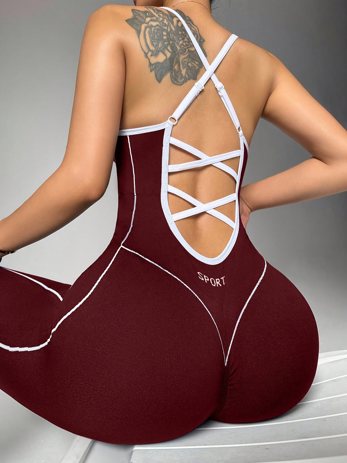 Lace Up Back Jumpsuit - Burgundy