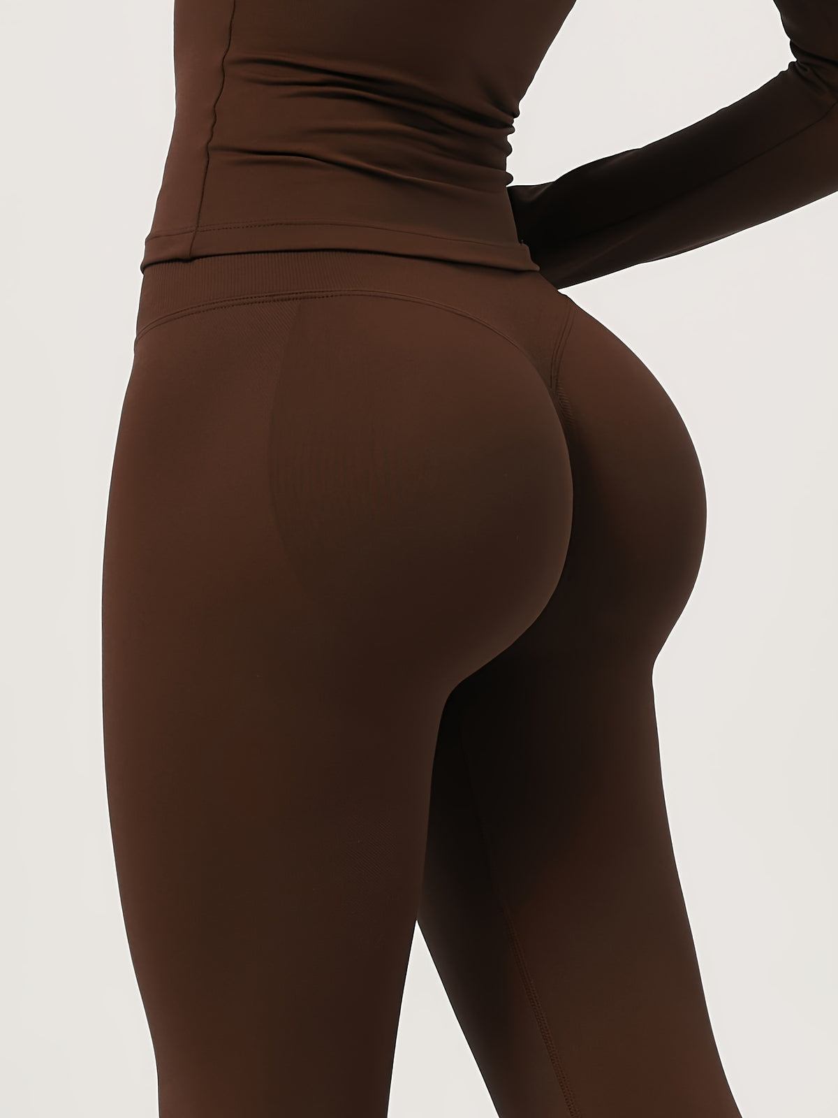 Long Sleeve Top & Seamless Leggings Set - Mocha Brown