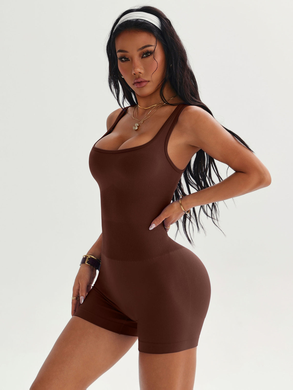 Strappy Back Romper - Dark Brown