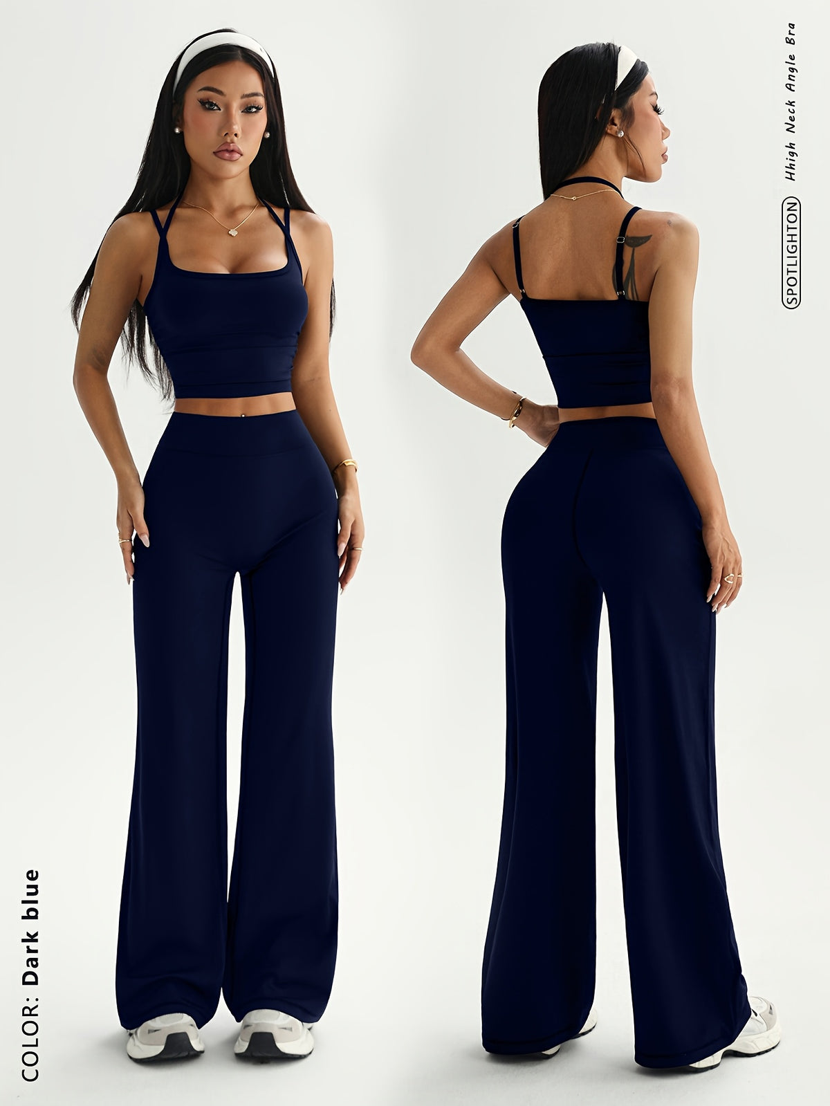 Camisole & Wide Leg Pants Set - Navy
