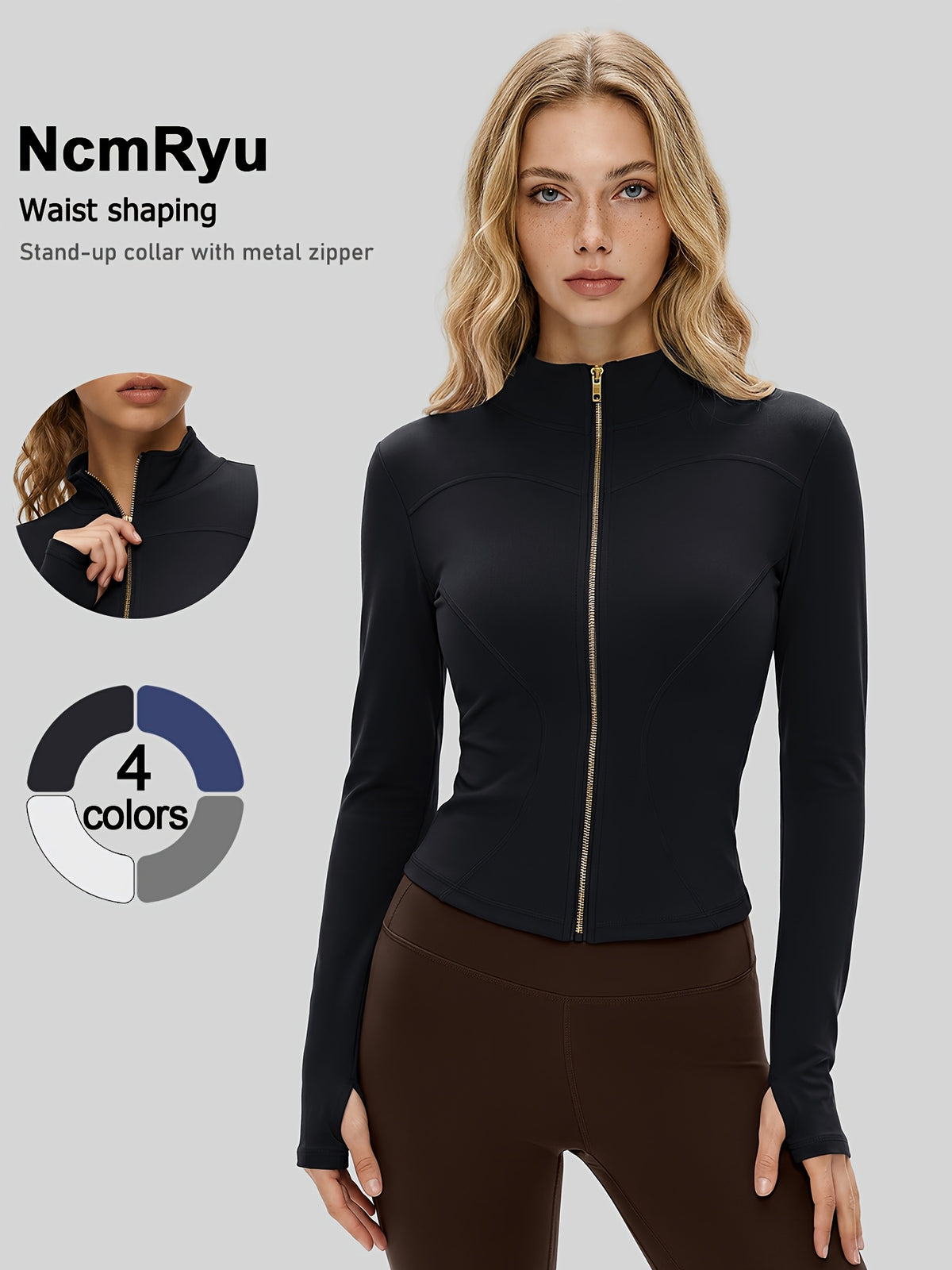 Cropped Thumbhole Zip Jacket - Black