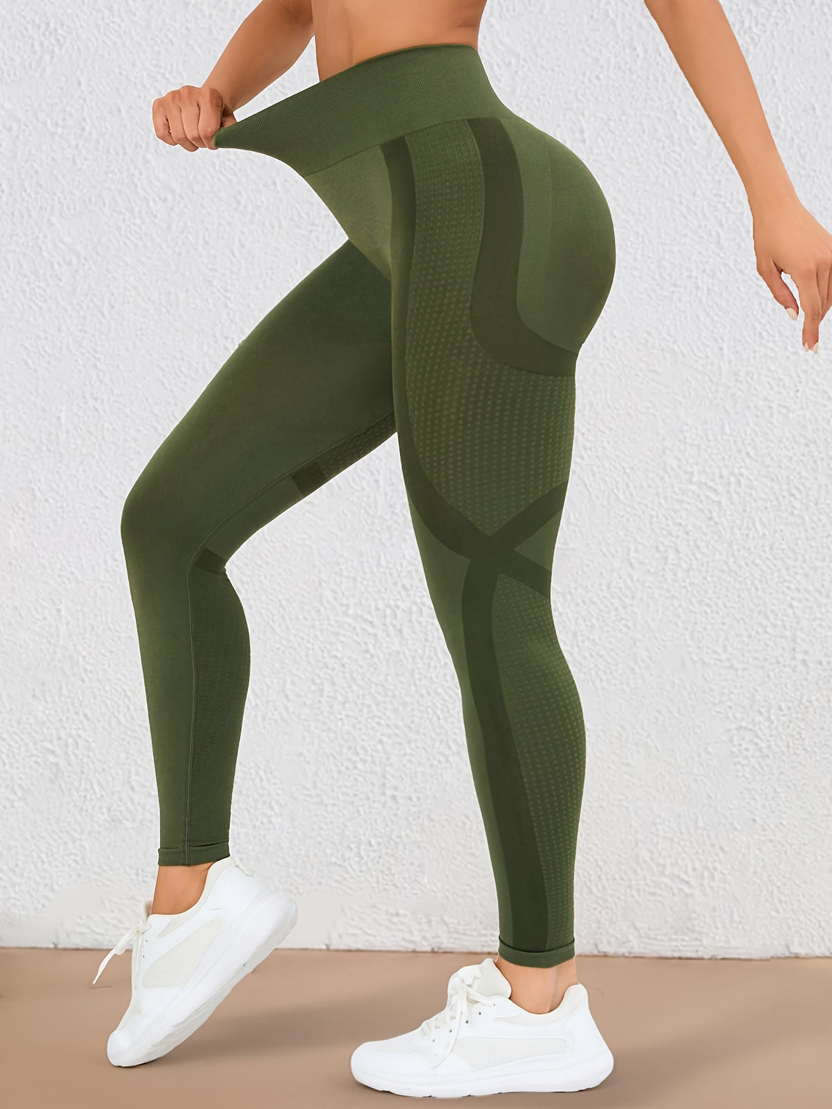 Wide Waistband Lifting Leggings - Fern Green