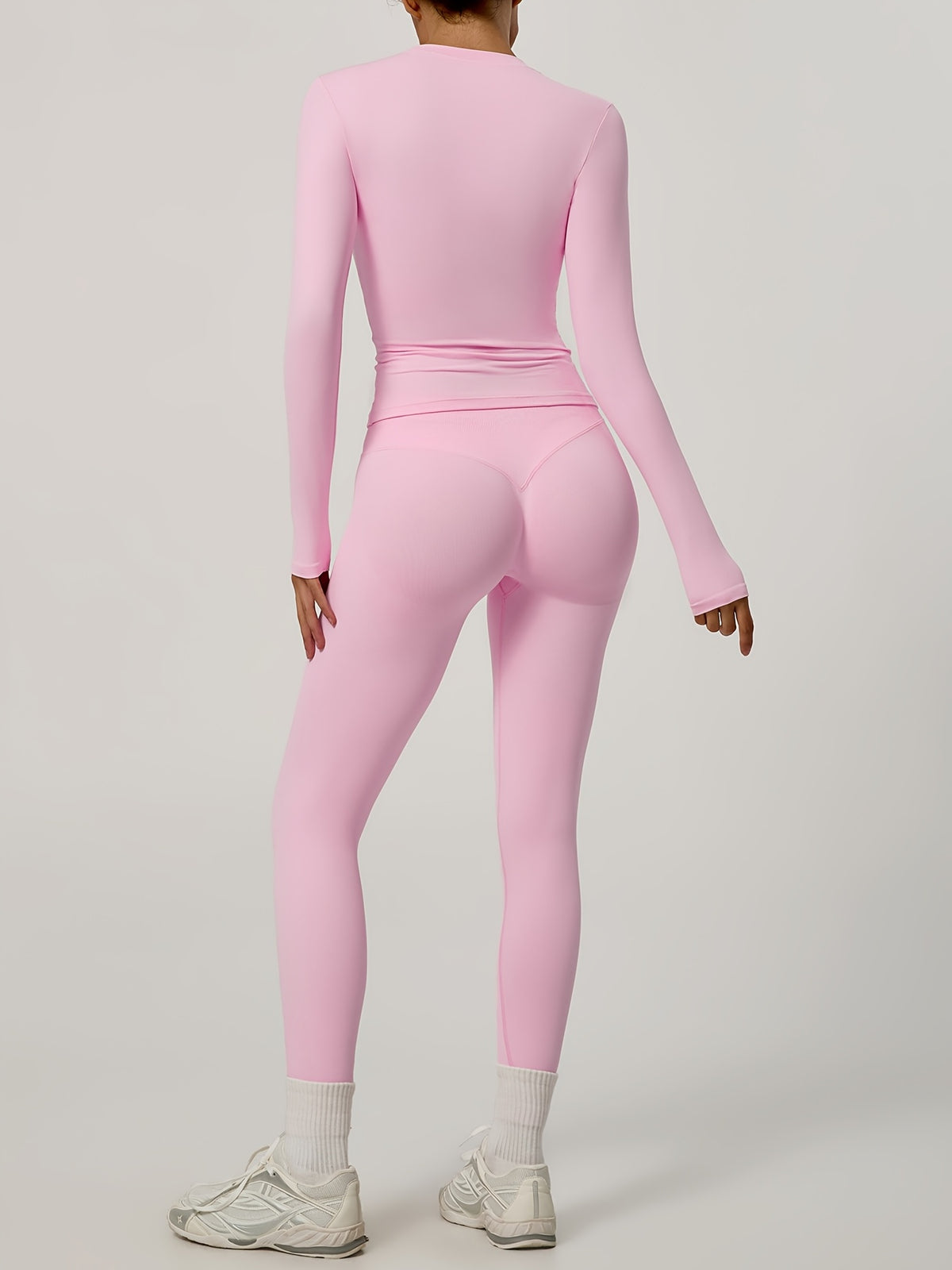 Long Sleeve Top & Seamless Leggings Set - Pink