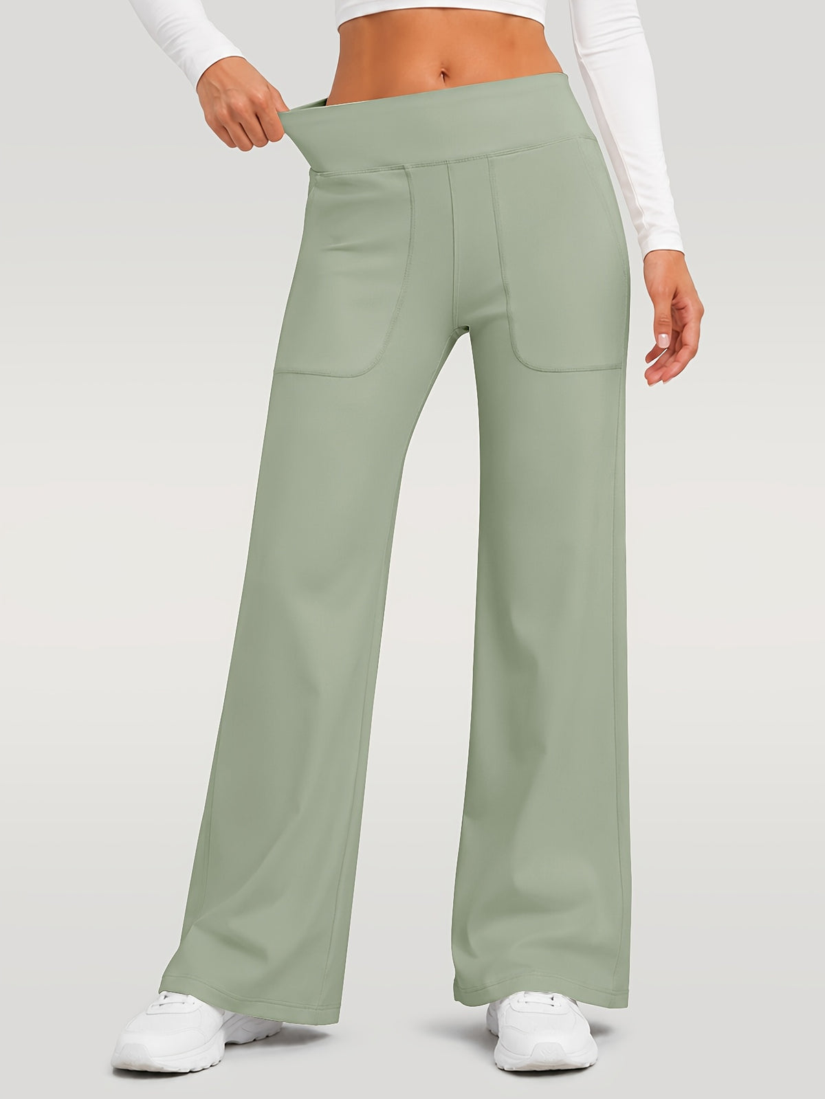 Draped Wide Leg Pocket Pants - Sage Green