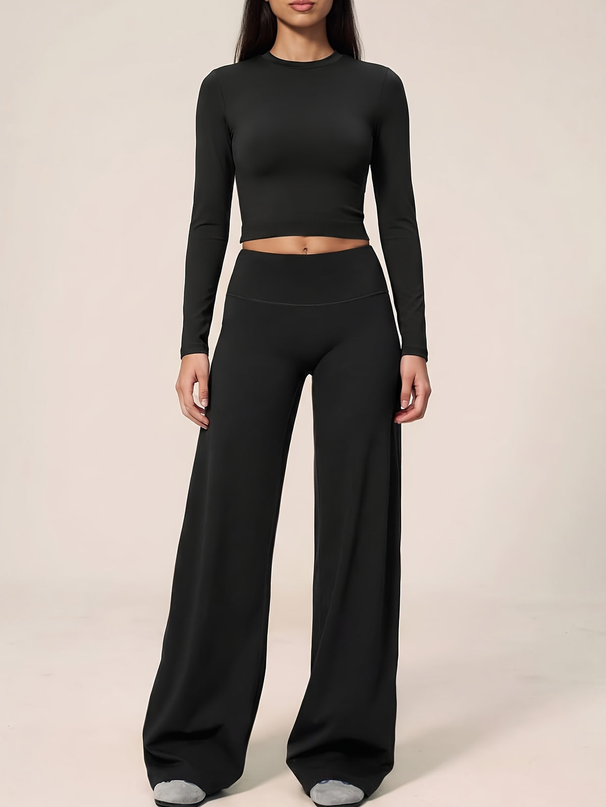 Long Sleeve Crop & Wide Leg Pants Set