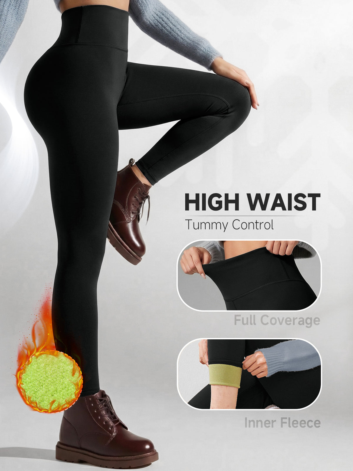 Fleece Lined High Waist Leggings - Black