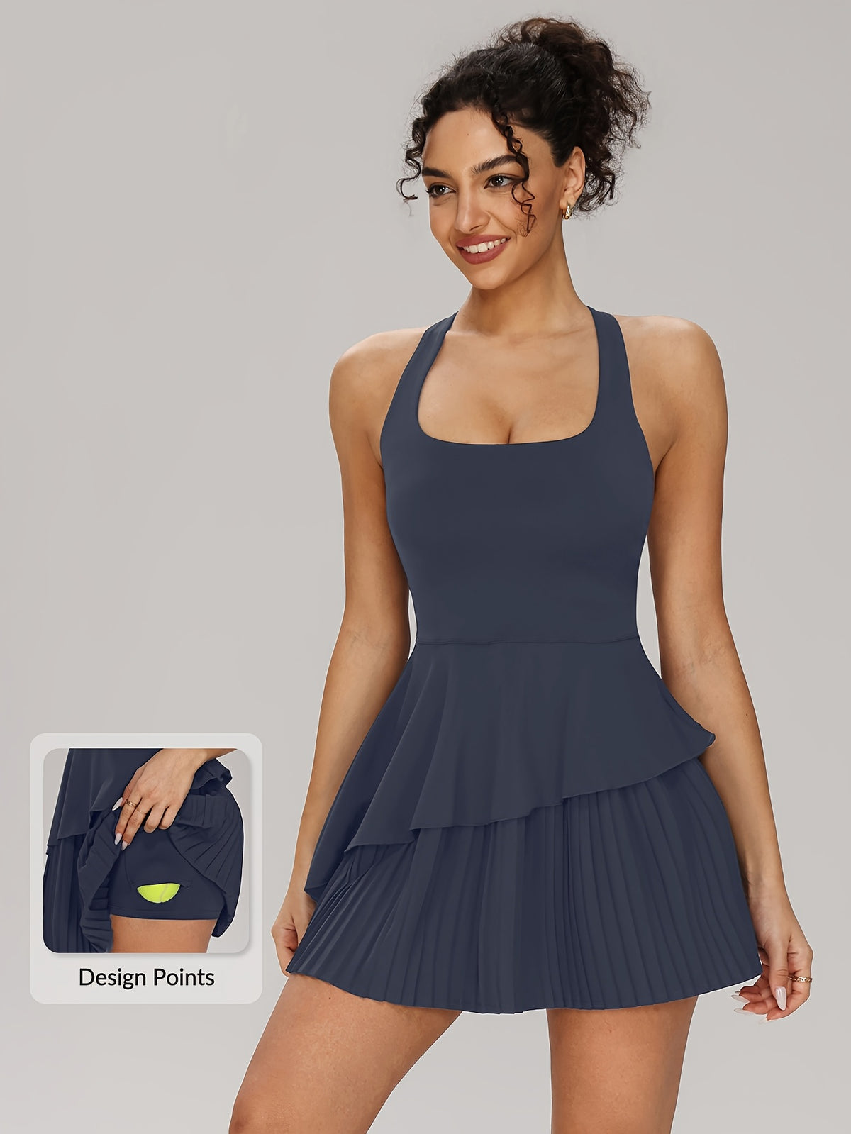 Pleated Tie Back Tennis Dress - Navy