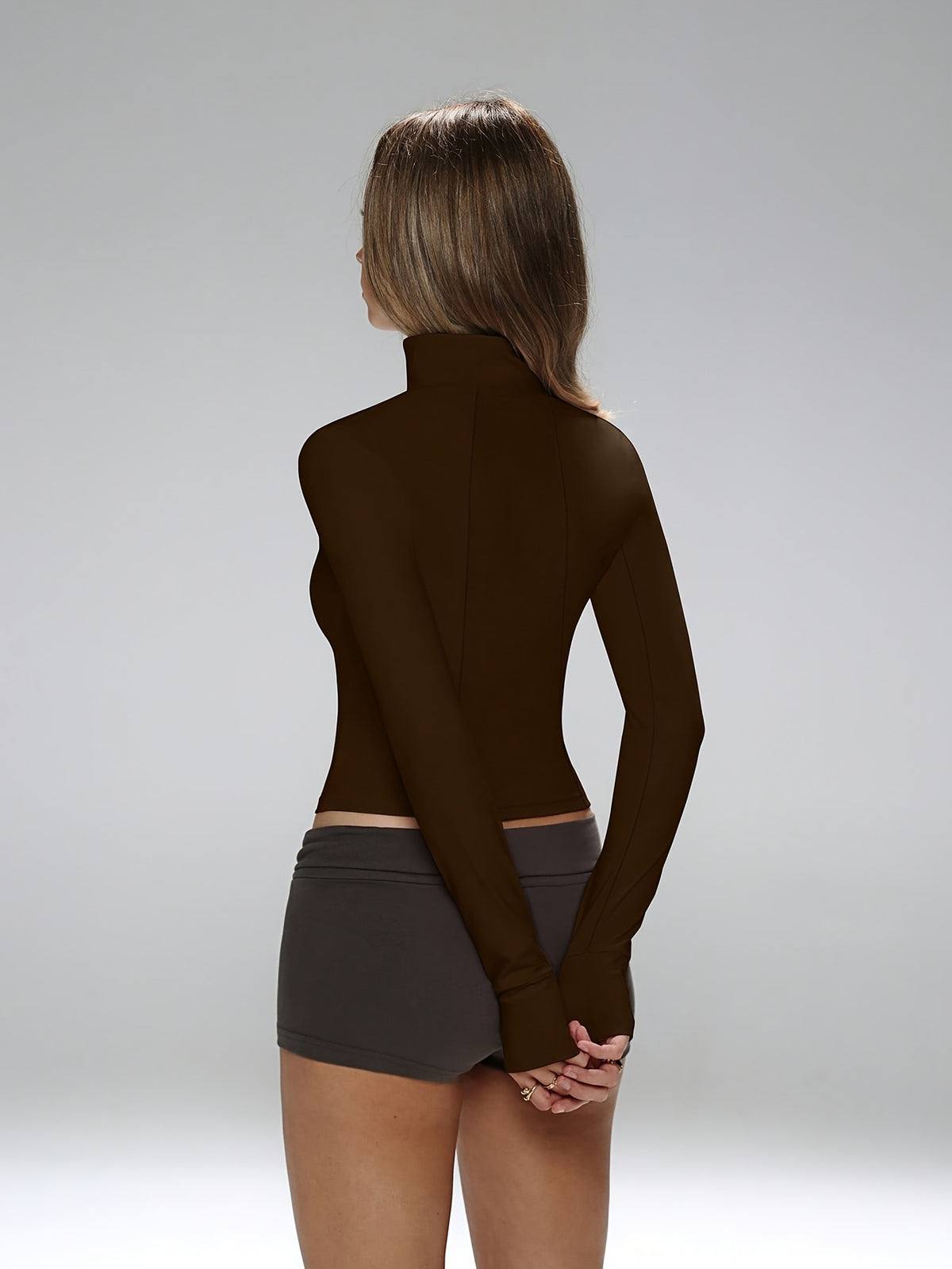 Thumbhole Shaping Zip Jacket - Coffee