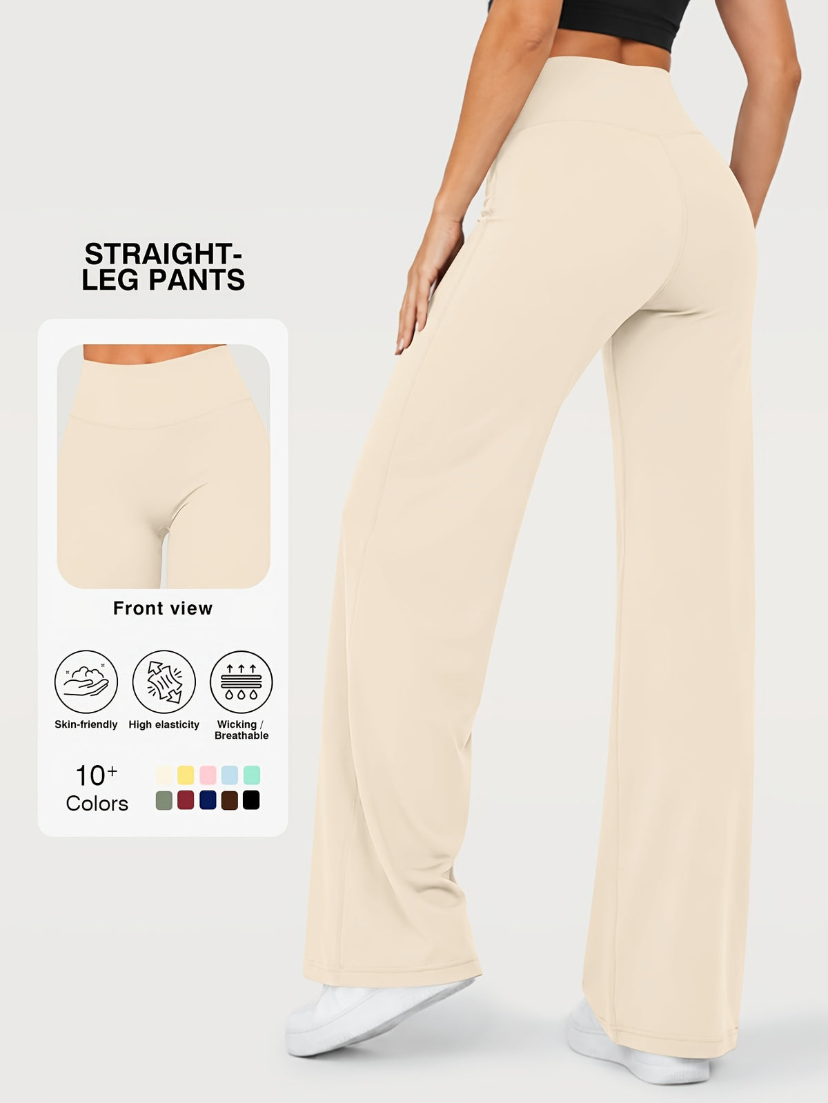 Stretch Straight Leg Yoga Pants - Beige