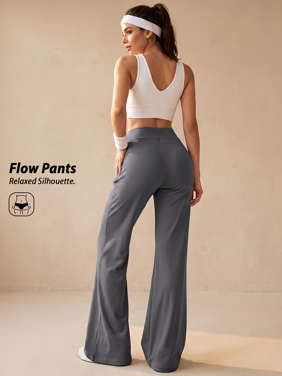 Drawstring Wide Leg Pocket Yoga Pants - Grey