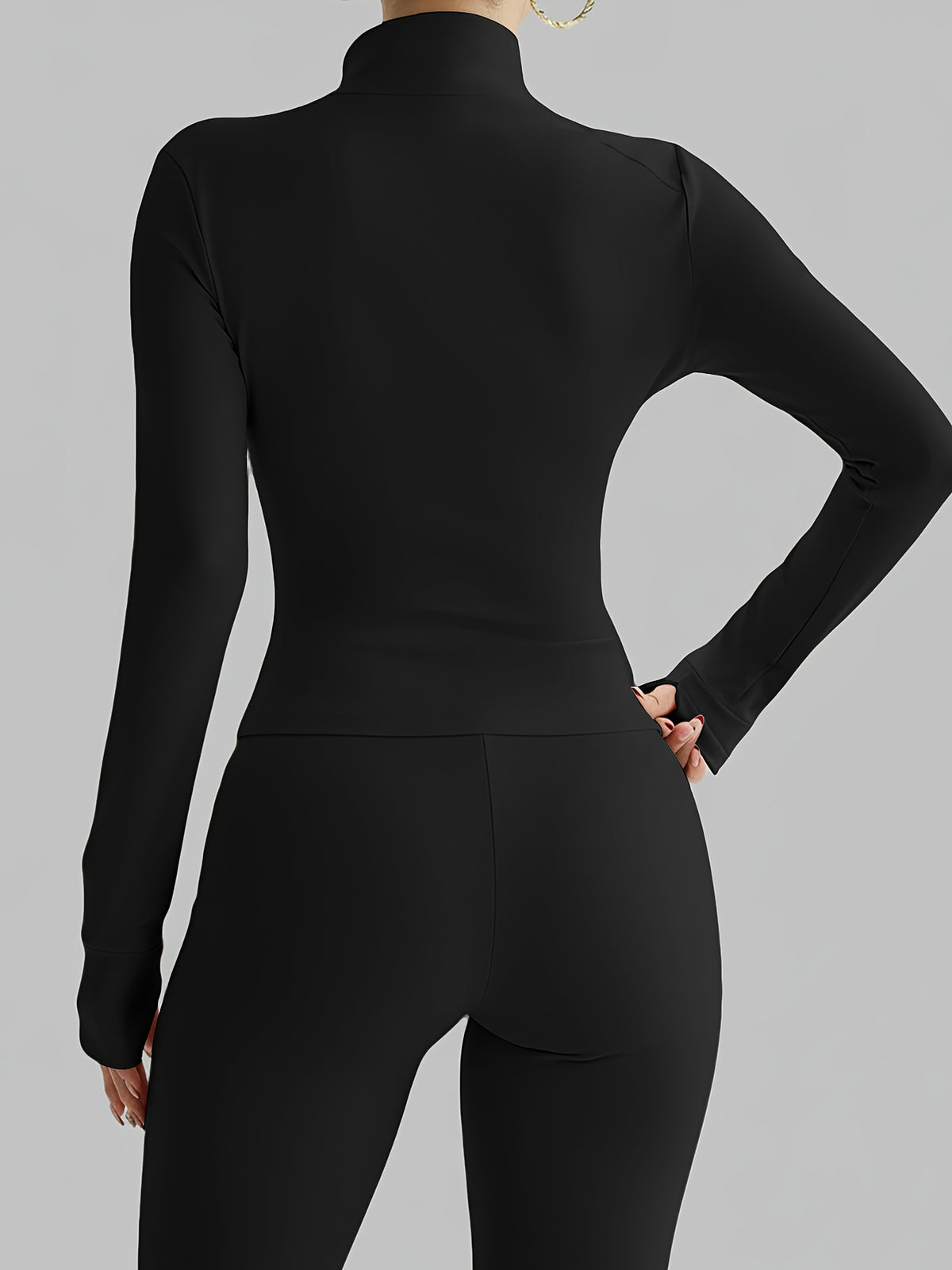Contrast Trim Zip Up Fitted Jacket - Black