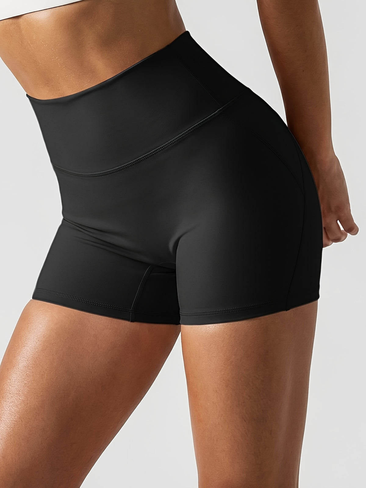 Back Pocket High Waist Biker Shorts - Black
