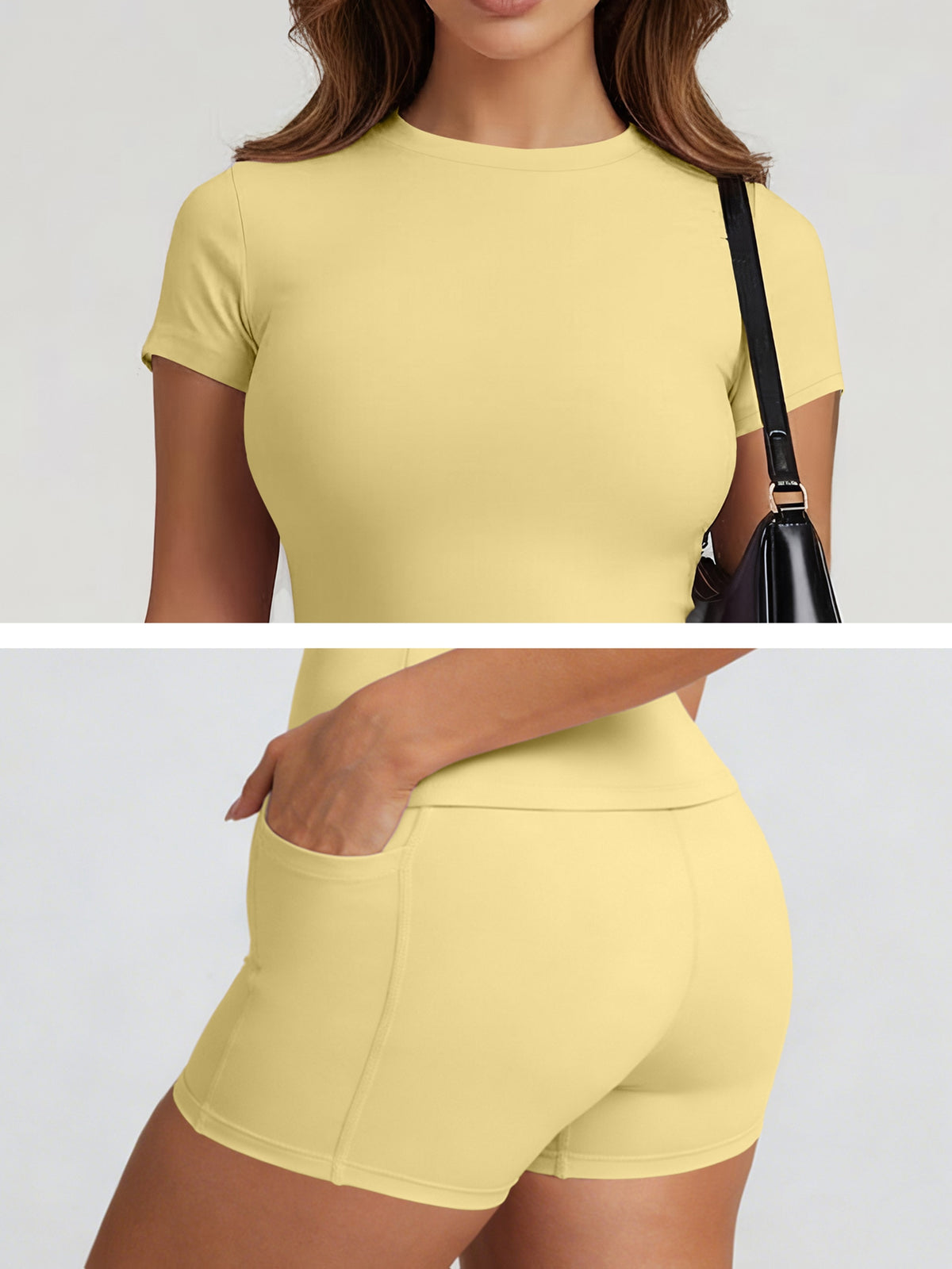 Tummy Control Top & Pocket Shorts Set - Yellow