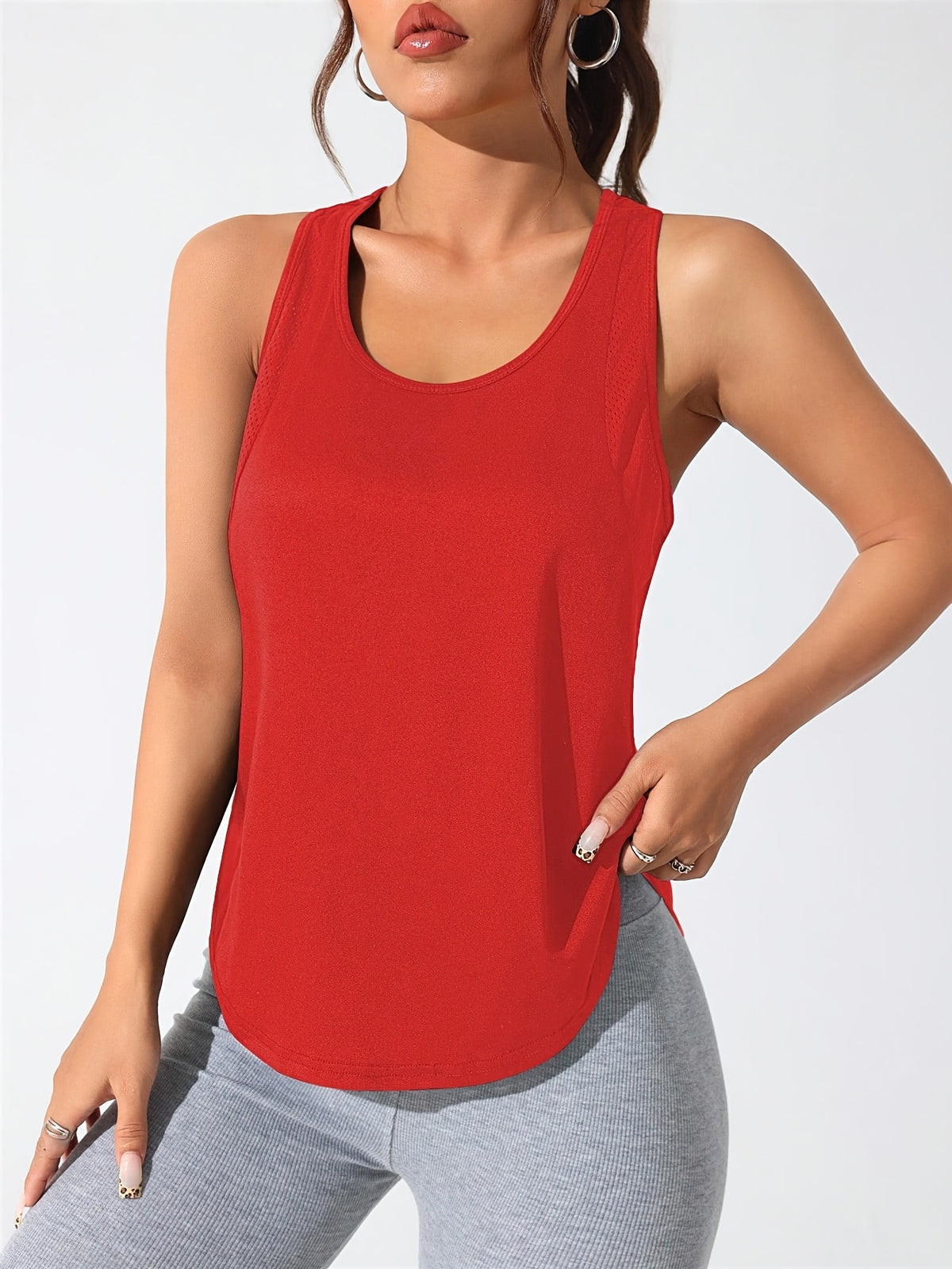 Mesh Panel Letter Print Tee & Vest Set - Black & Red