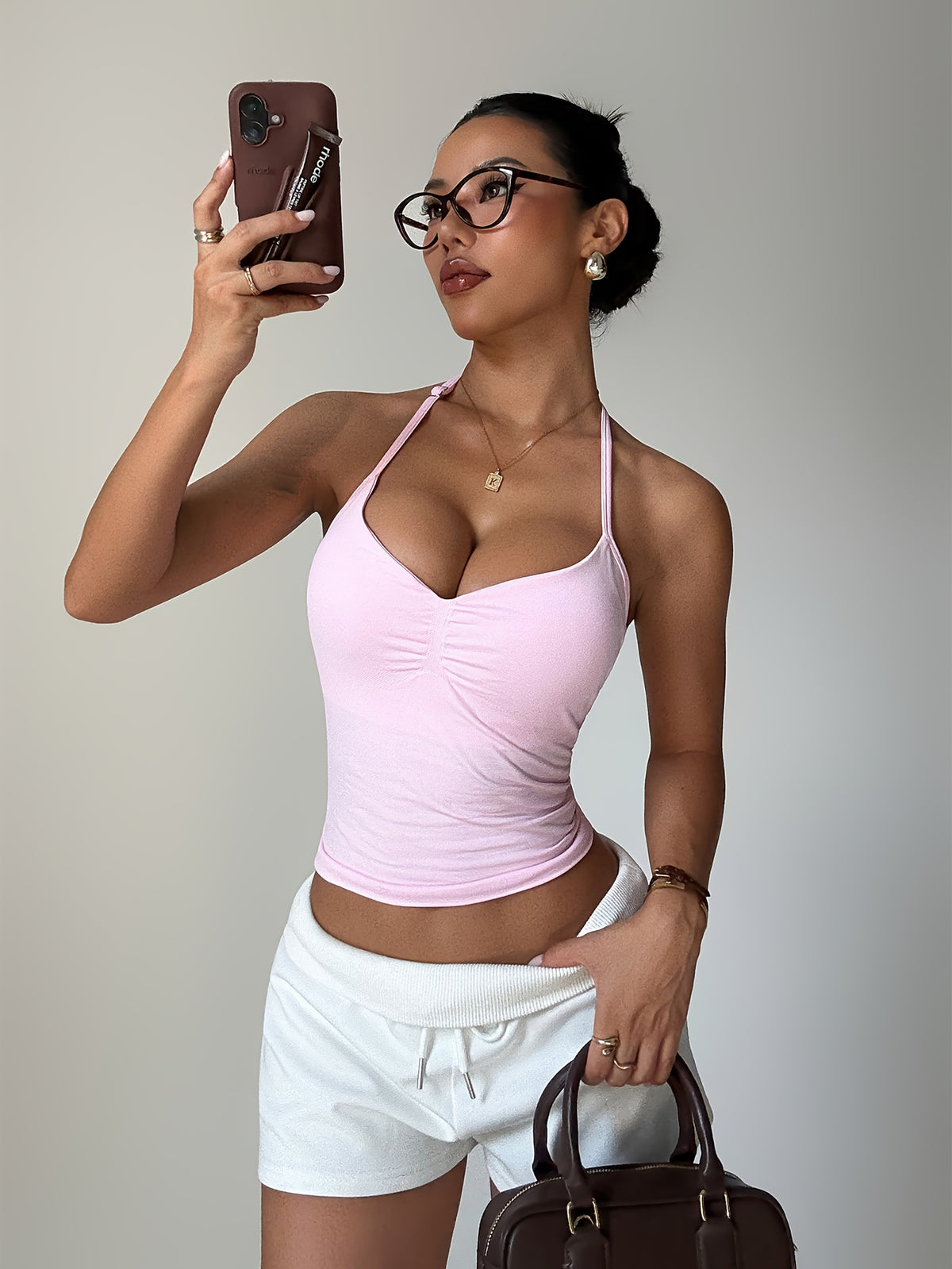 Halter Twist Crop Top - Pink