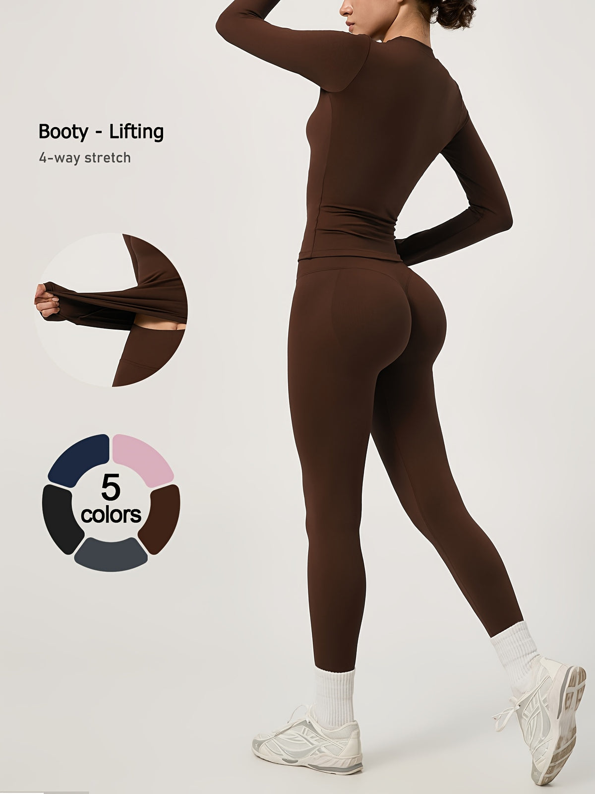 Long Sleeve Top & Seamless Leggings Set - Mocha Brown