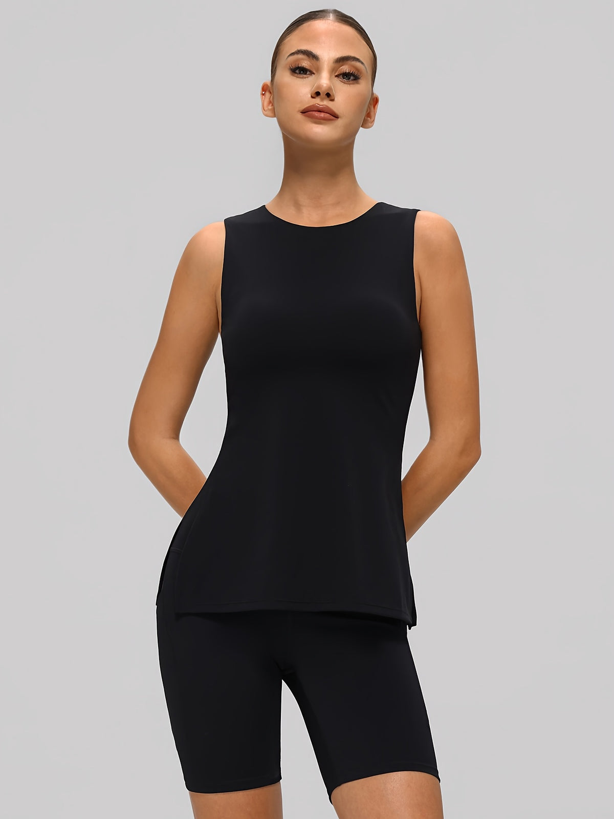 Side Slit Tank & Shorts Set - Black