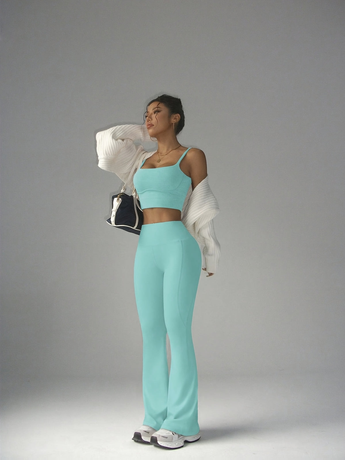 High Waist Flare Pants - Mint Blue