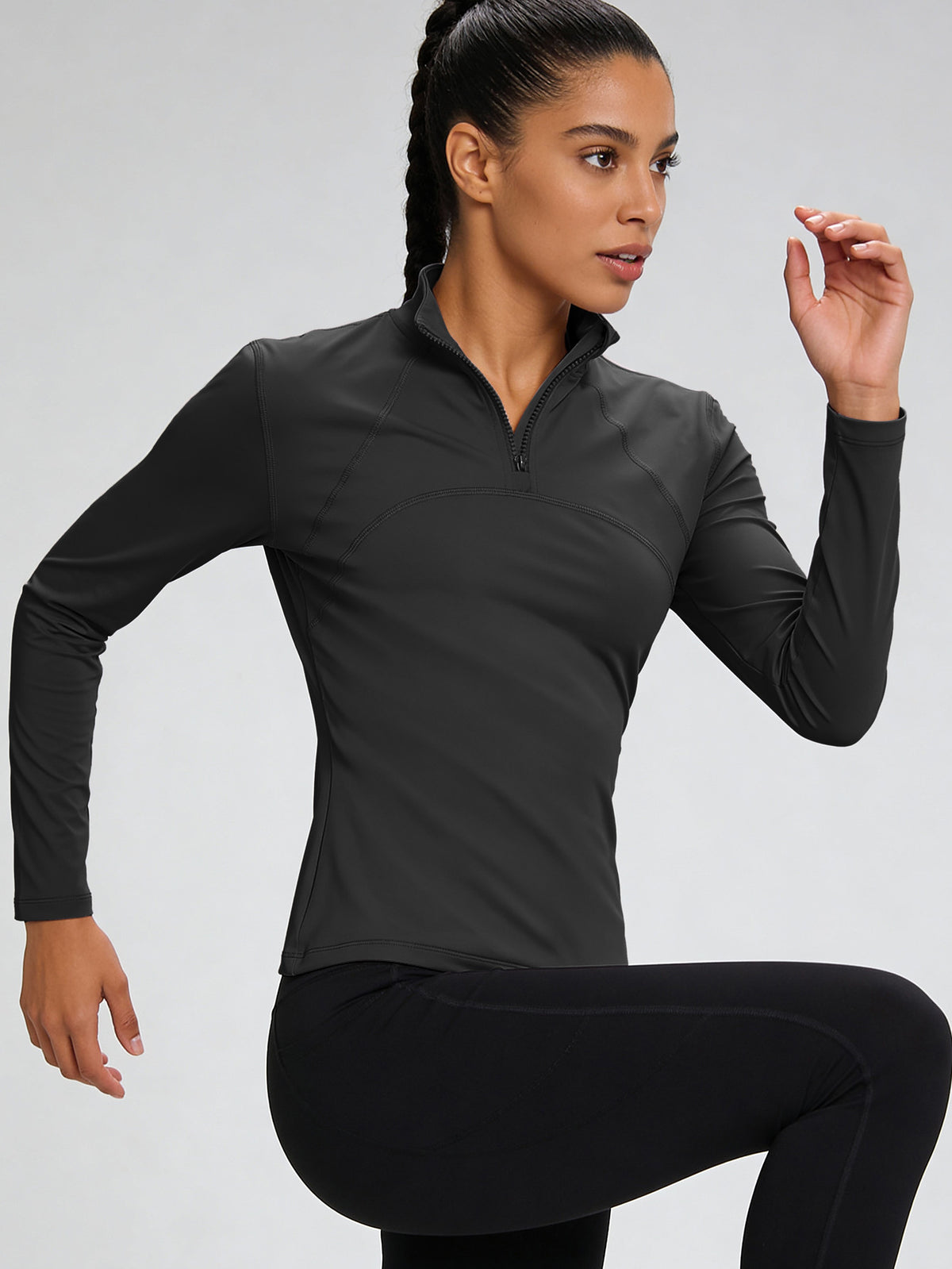 2 Pack Half Zip Mesh Back Tops - Black