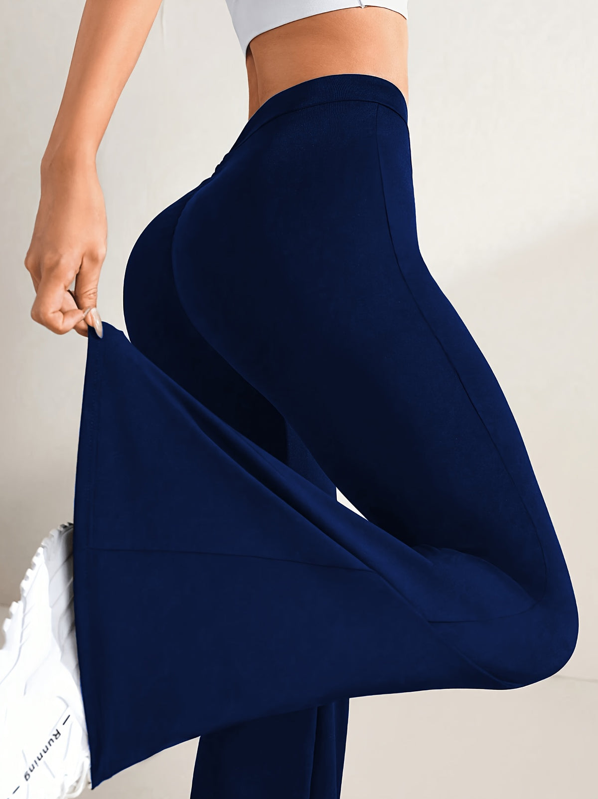 V-Shaped Pleated Waist Flare Pants - Navy Blue