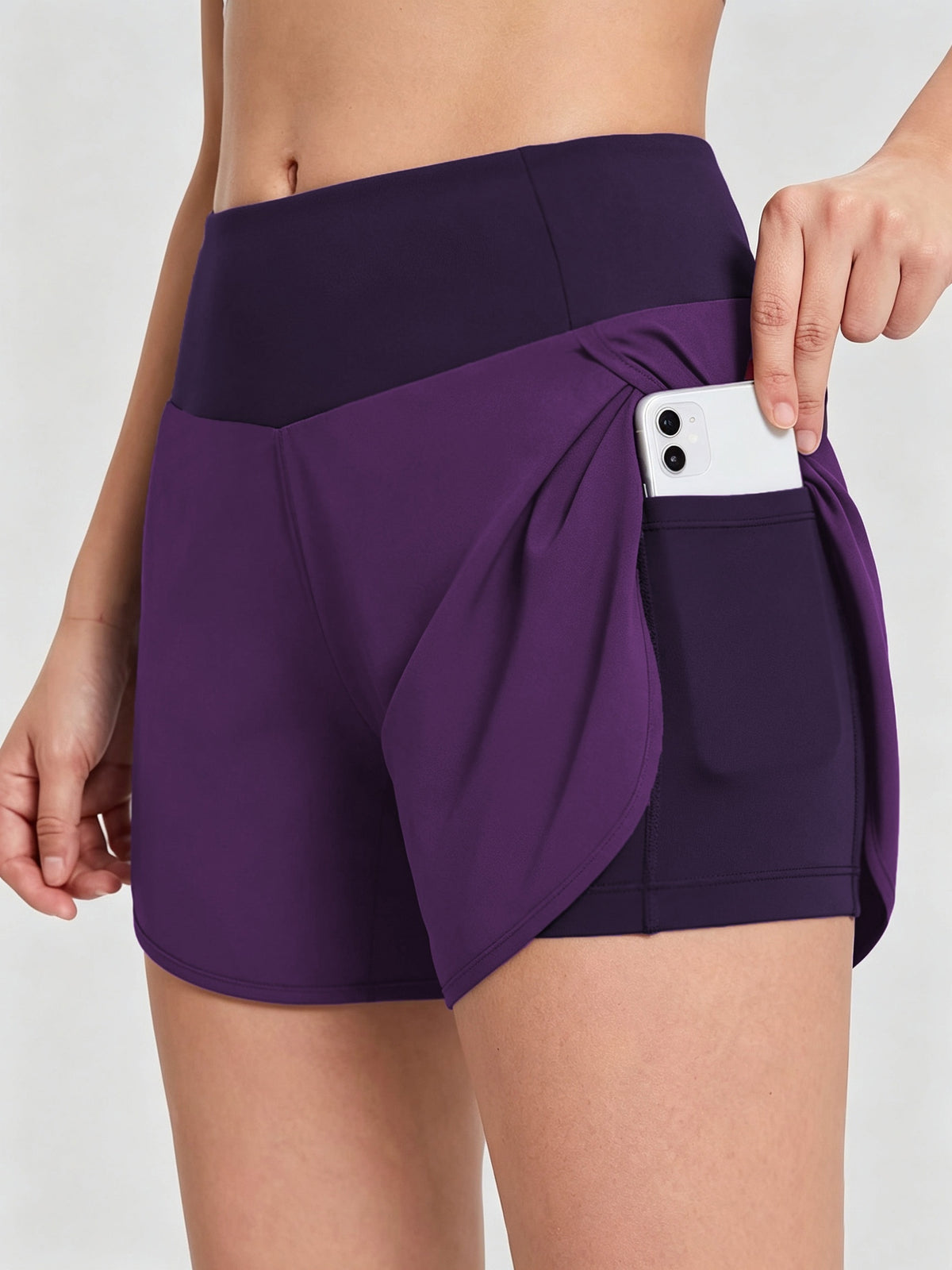 Pocket Anti-Sheer High Waist Running Shorts - Deep Purple