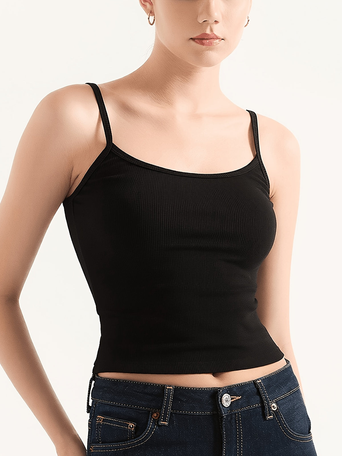 Ribbed Thin Strap Y2K Tank - Black