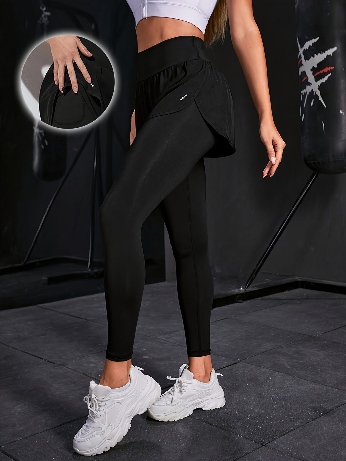 2-in-1 Glitter Polka Dot Sport Pants - Black