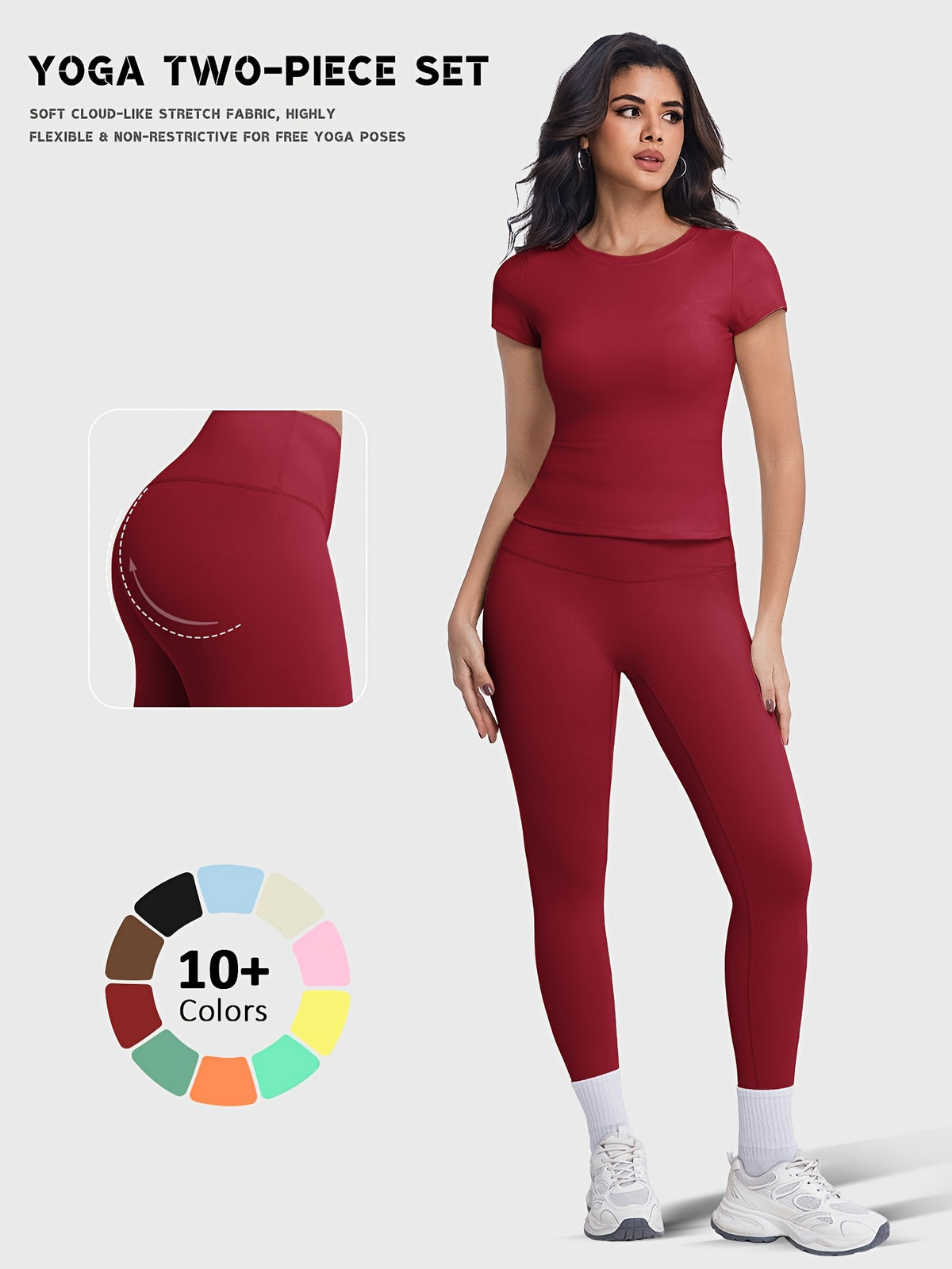 Crew Neck Tee & Leggings Set - Burgundy