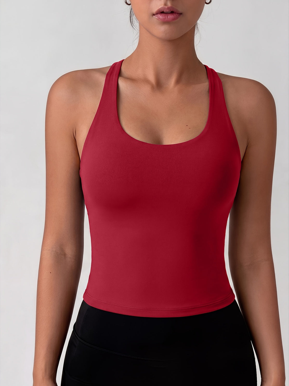 Halter Neck Cross Padded Yoga Top - Red