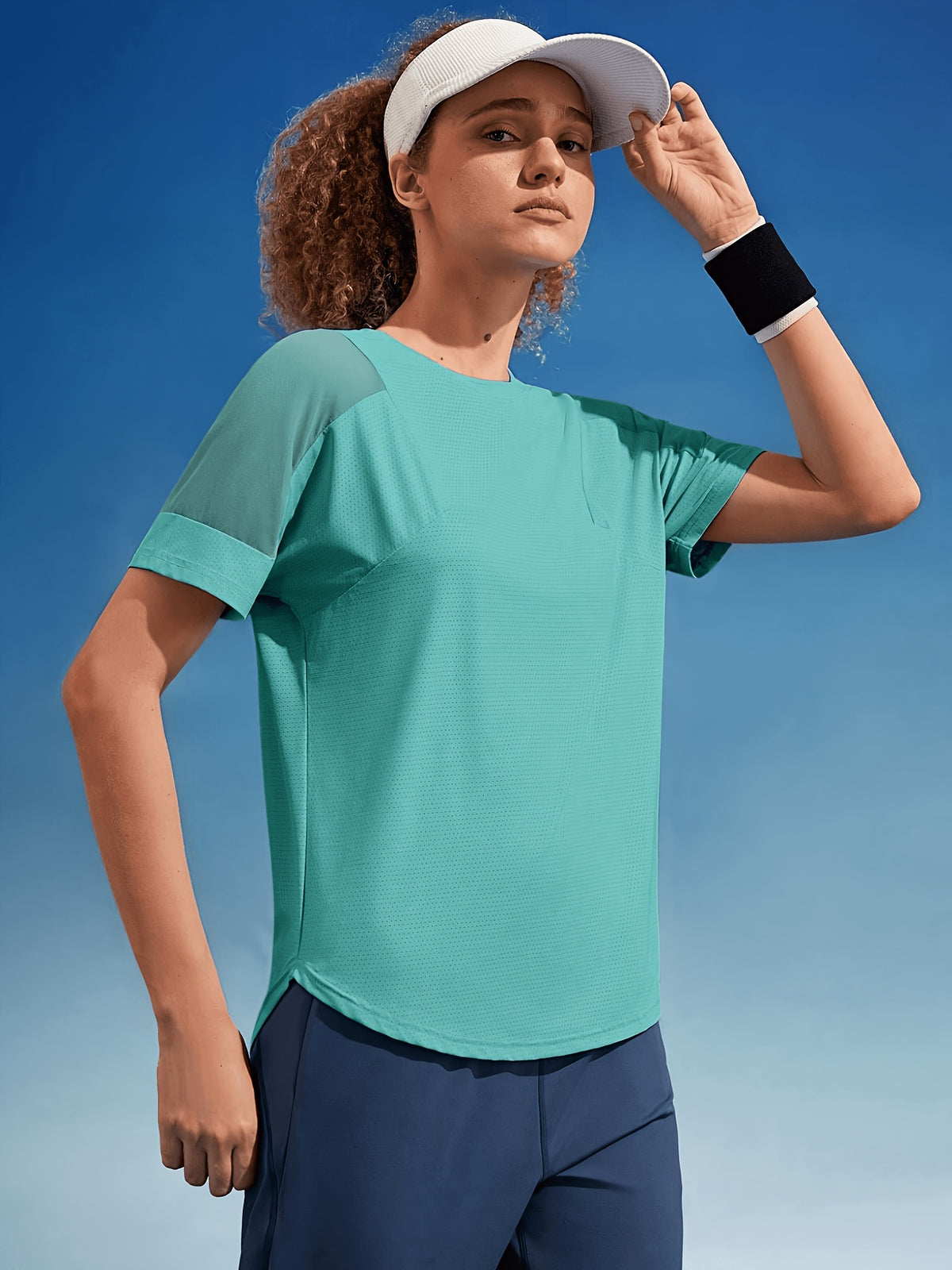 Mesh Insert Panel Yoga Tee - Dark Cyan