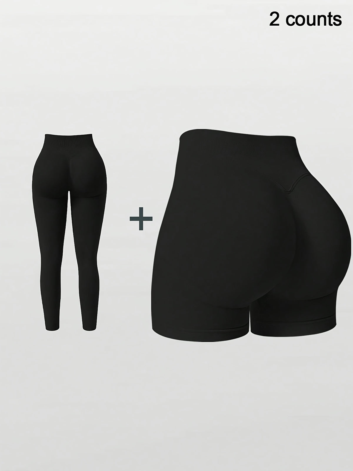 2 Pack Ribbed Shorts & Leggings - Black