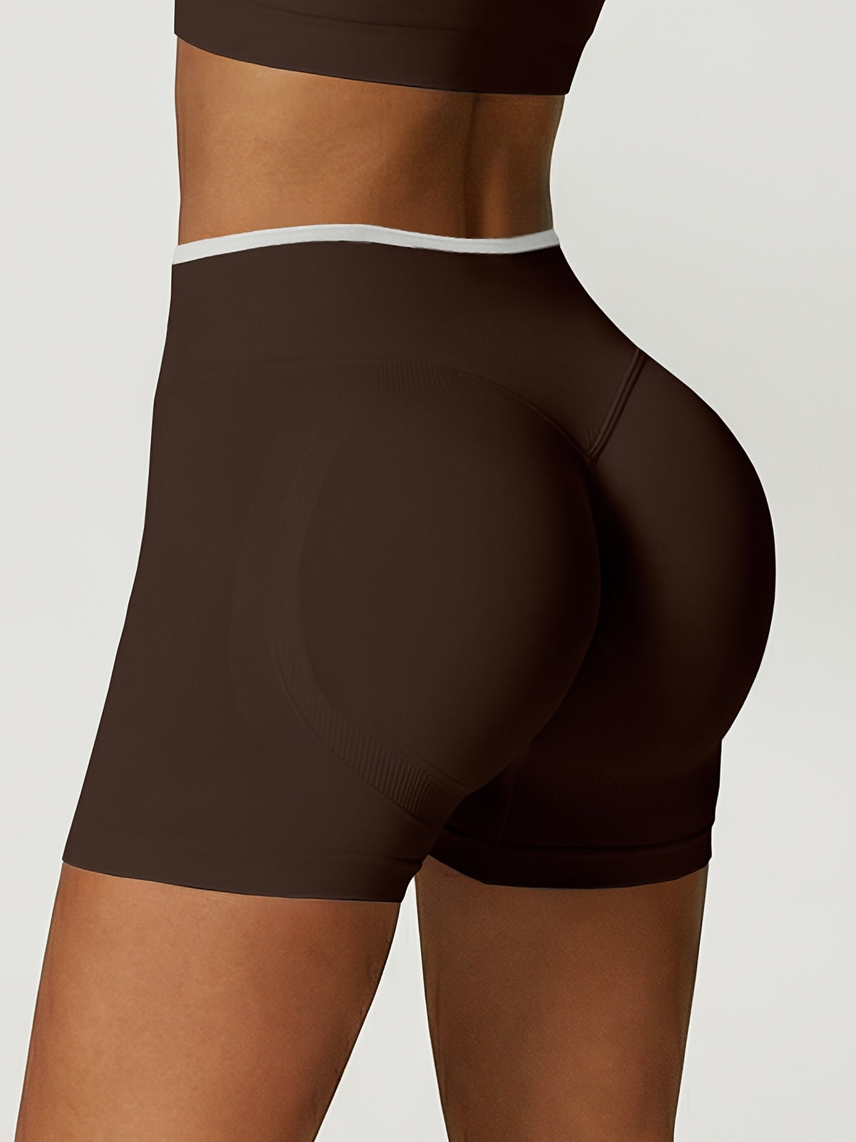 Contrast Trim Halter Bra & Shorts Set - Coffee
