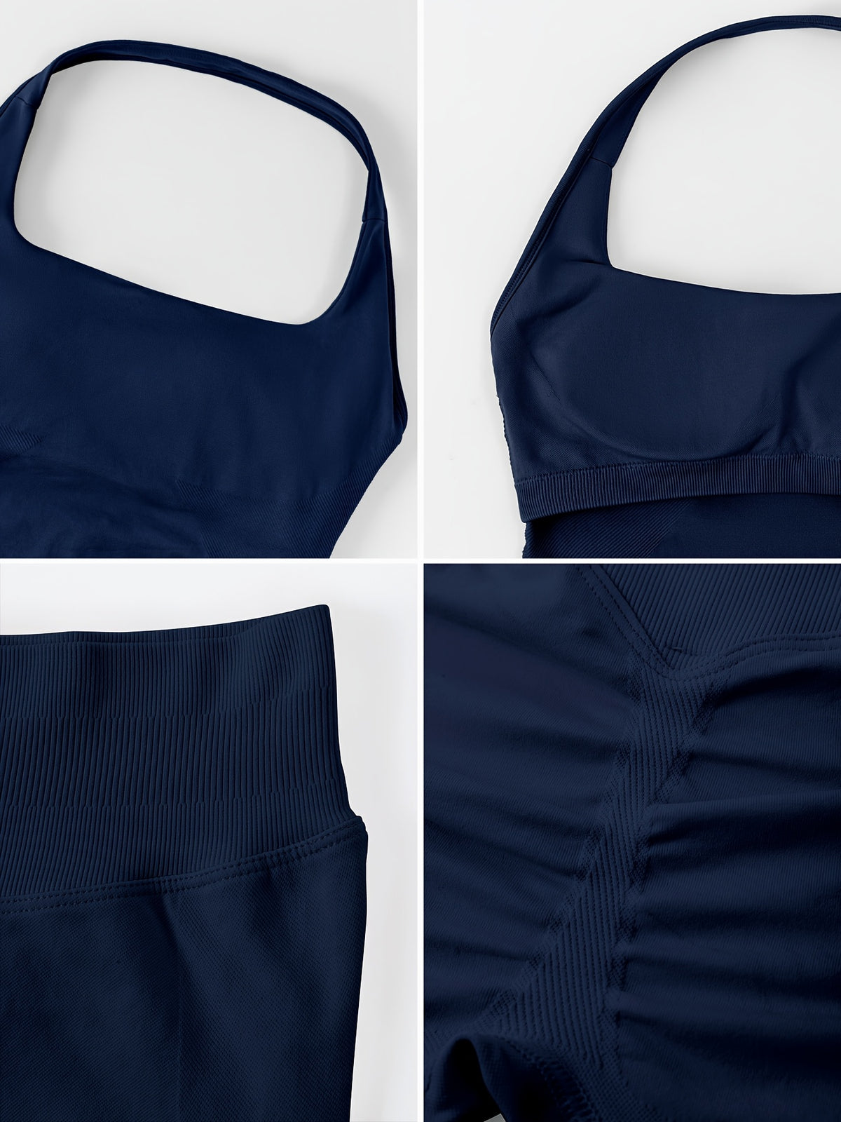 Square Neck Halter Tank & Leggings Set - Navy