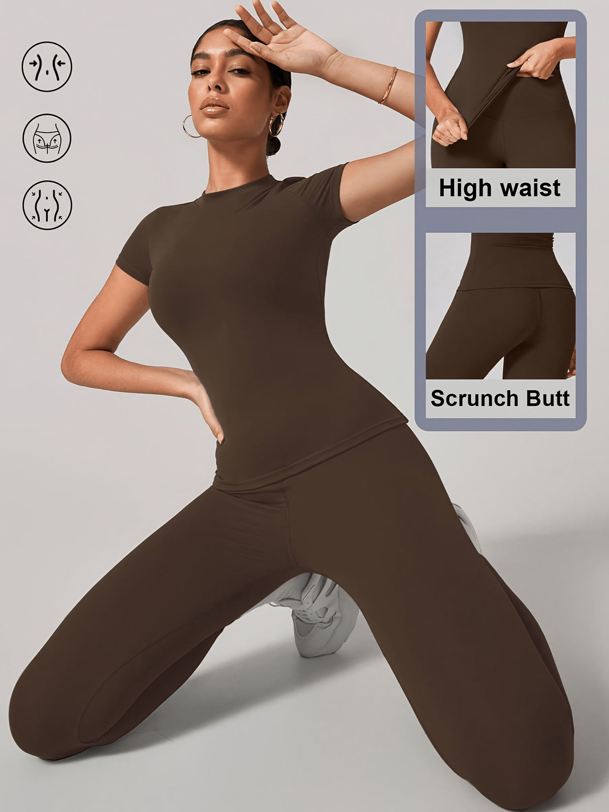 Y Seam Tee & Leggings Set - Coffee