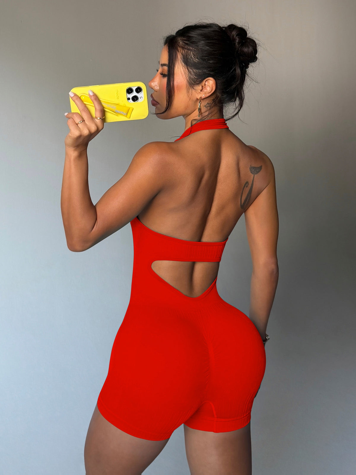 2 Pack Halter Cutout Back Romper - Black+Red