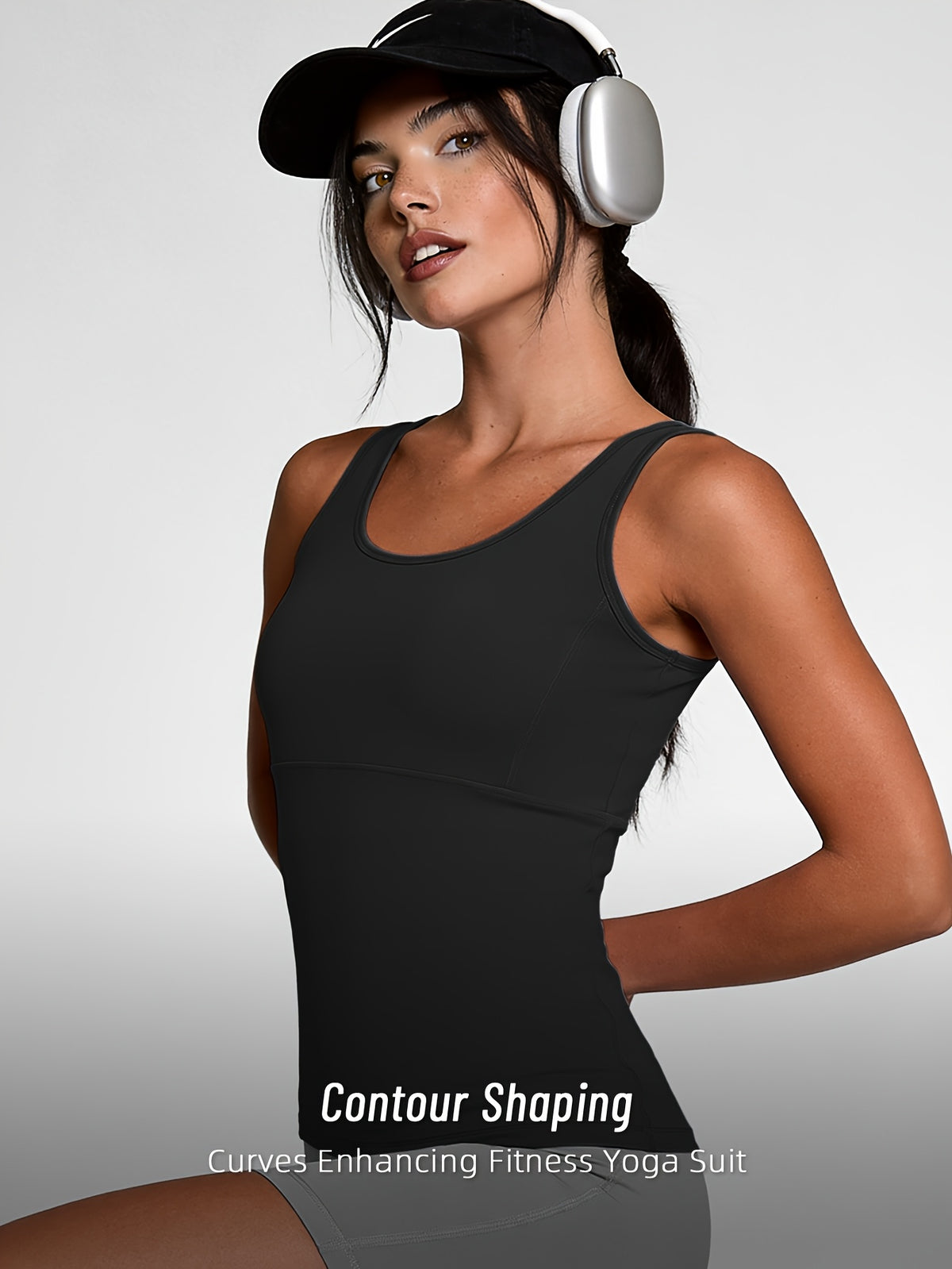 Round Neck Cutout Sports Vest - Black
