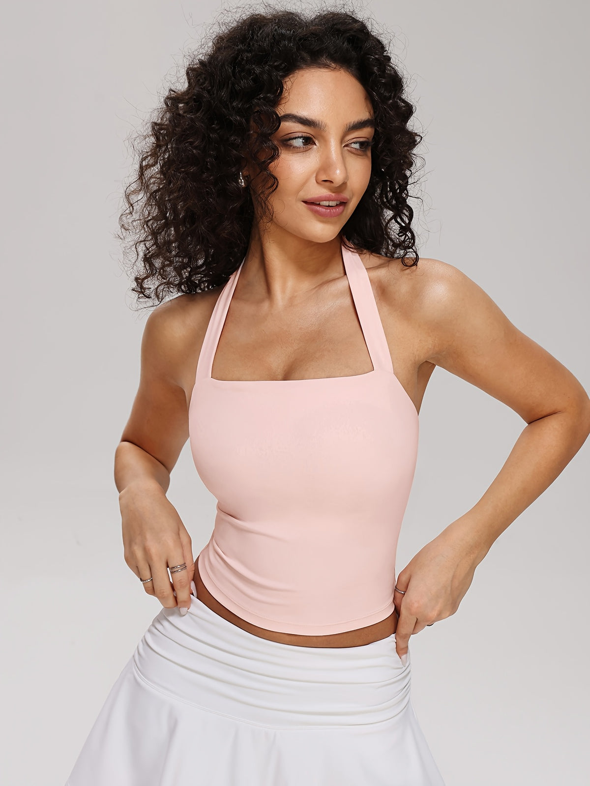 Halter Neck Cropped Vest - Pink Red