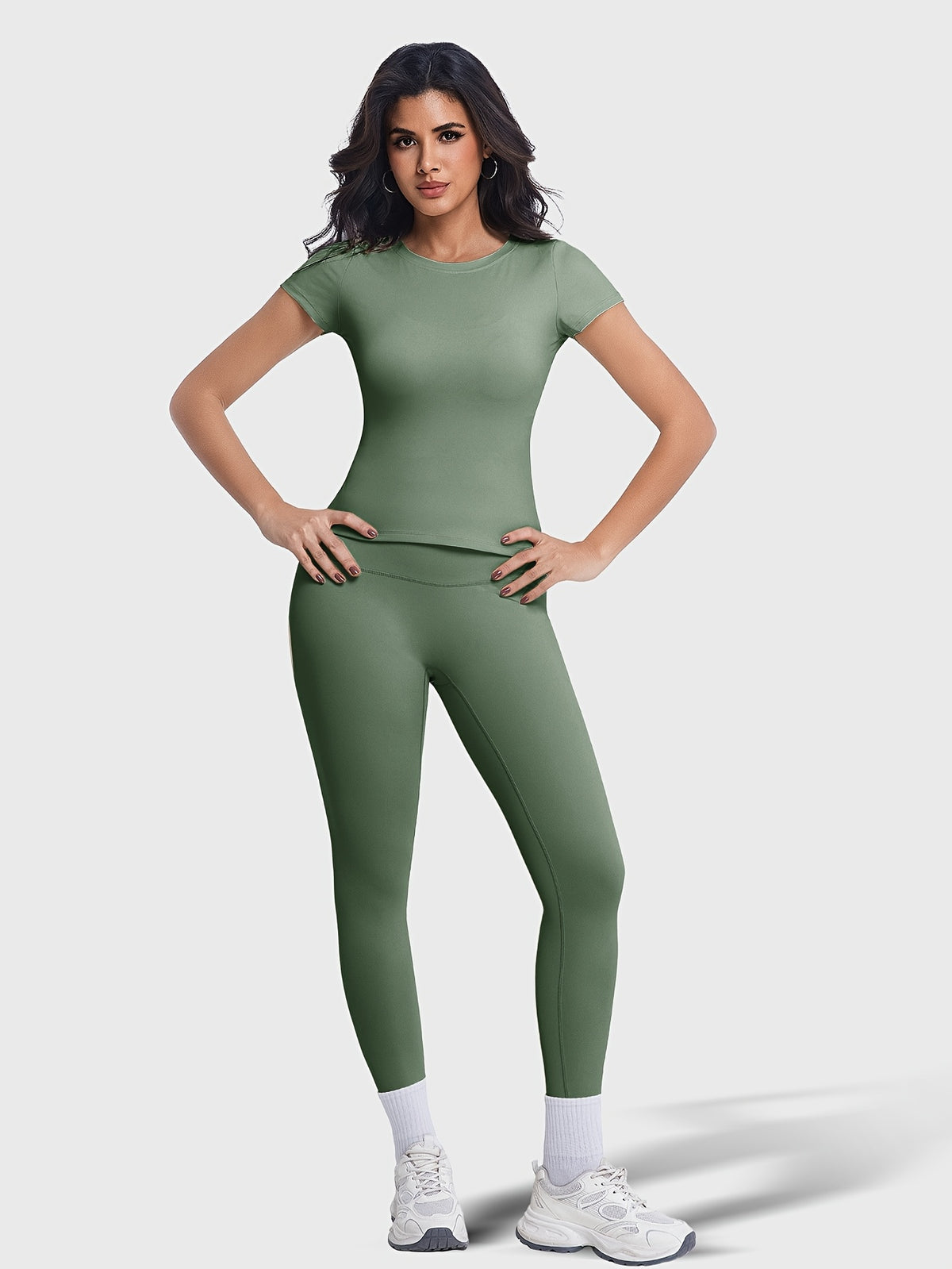 Crew Neck Tee & Leggings Set - Sage Green