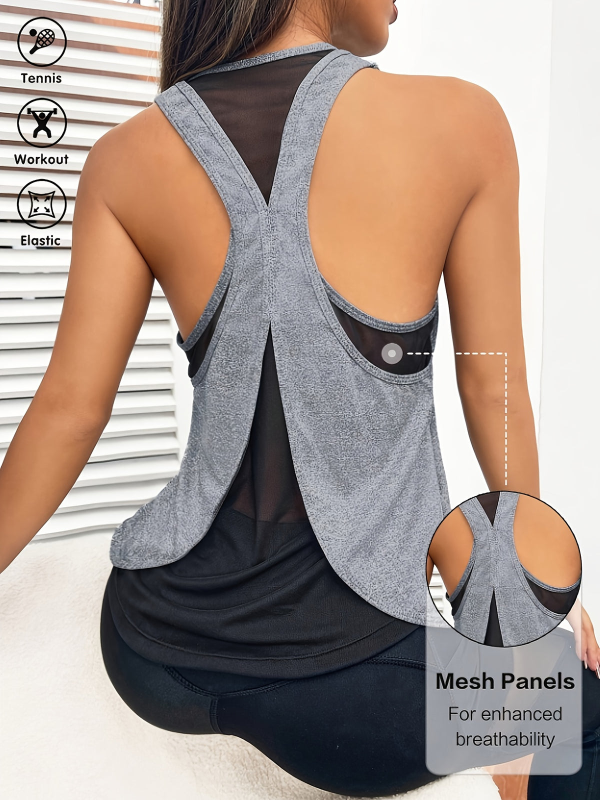 Twist Back Sports Tank - Grey