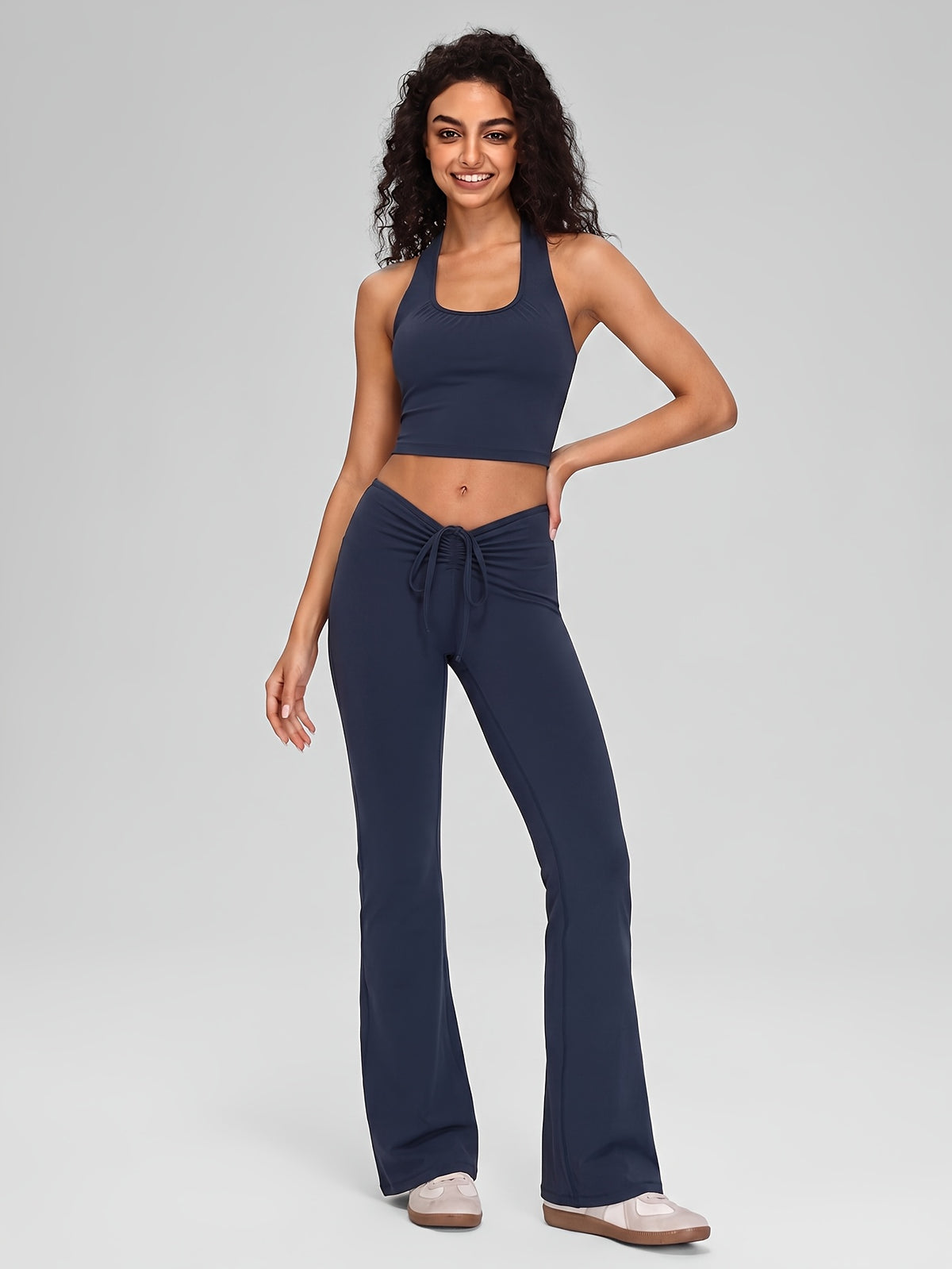 Halter Tank & Drawstring Flare Set - Navy