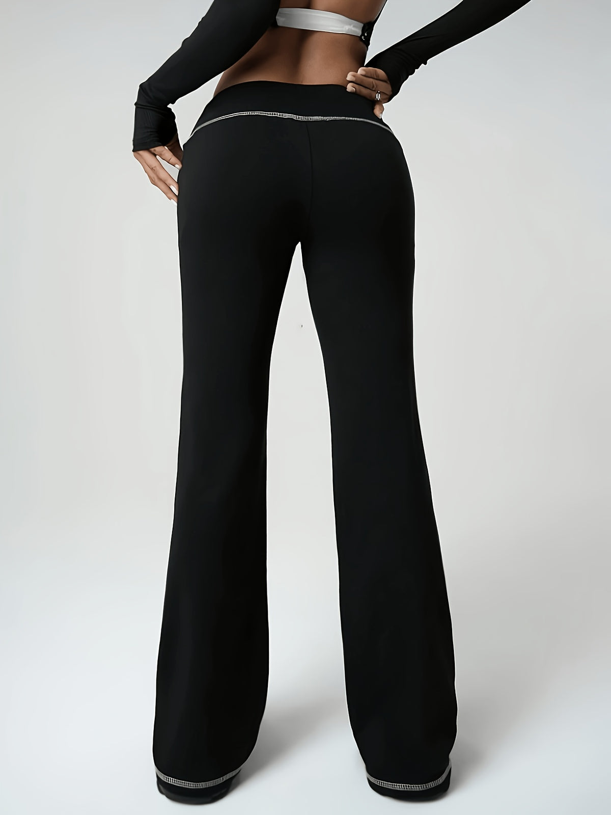 Drawstring Waist Flared Yoga Pants - Black